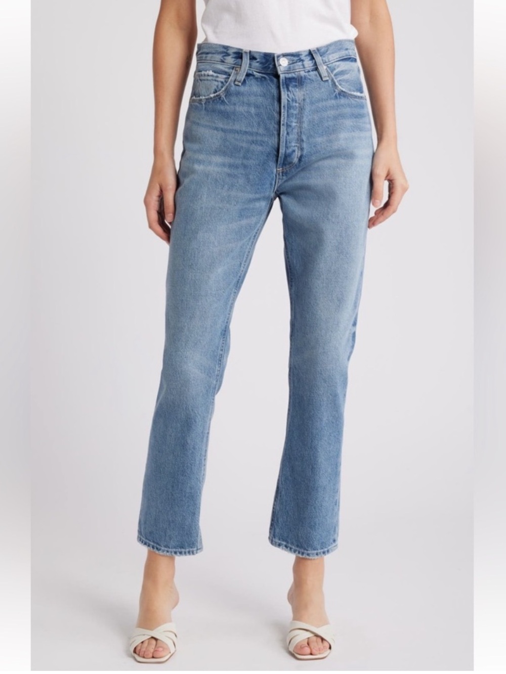 Paige Billy Cropped Classic High-Rise Straight Jeans Size 28 Distressed